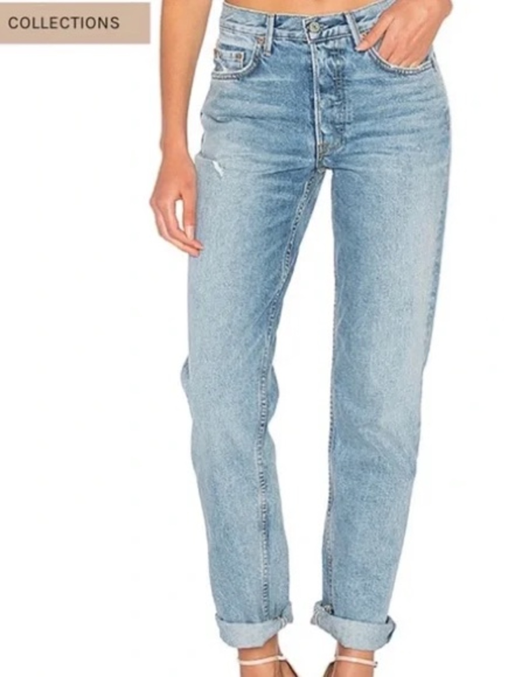 GRLFRND Straight Leg Jeans in Light Blue Wash